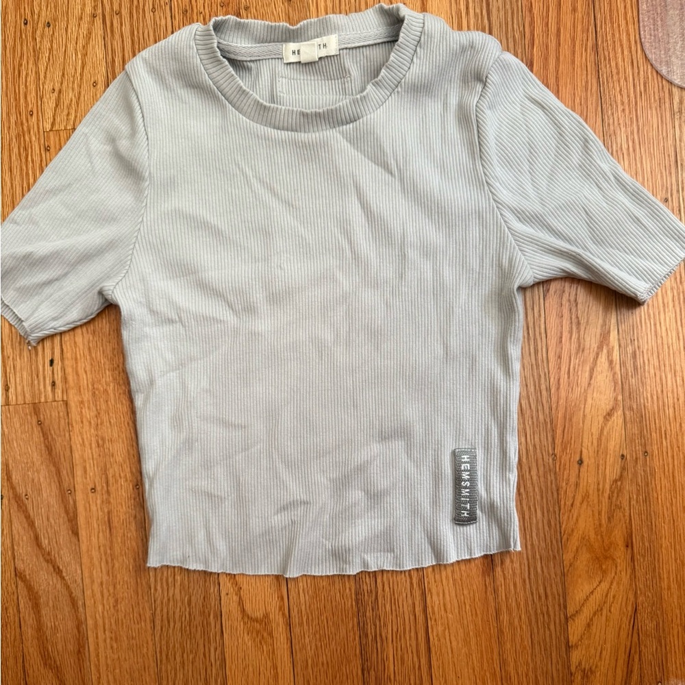 Light blue Hensmith Ribbed Crop Short Sleeve Top